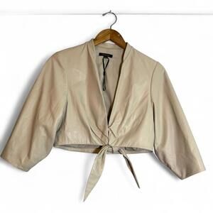 Lamarque Women's Cream Lambskin Leather Cropped Bolero Jacket, sz S